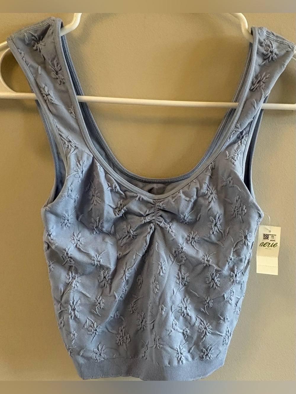 aerie NWT Dusty Blue Embroidered Scoop Neck Tank